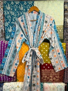 Kimono de algodón con estampado floral, túnica de playa, caftán bohemio de verano, regalo para damas de honor, kimono de algodón con estampado de bloques. - Product Image 4
