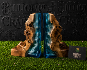 Billion Of Crafts - Sujetalibros de Resina y Madera de Primera Calidad, 2 Piezas, Diseño Escultural Moderno, Forma Irregular, Artesanía en Madera - Product Image 2