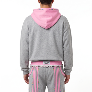 Premium OEM Custom Logo Men's Hoodie Sweatpants Set 400 GSM Heavyweight Cotton <b>Cartoon</b> Print Cropped Zip Hoodie Baggy Sweatpants - Product Image 2