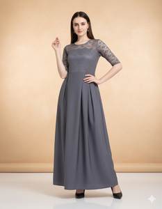 Achat en gros B2B : Robe de soirée grise pour femme en tissu Georgette, col rond, manches 3/4, entièrement cousue, prix usine - Product Image 5