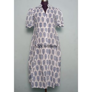 Robes midi décontractées en coton pour femmes avec poches, coupe confortable, pour tous les jours, tissu en coton doux à motif floral, design en forme de A - Product Image 4