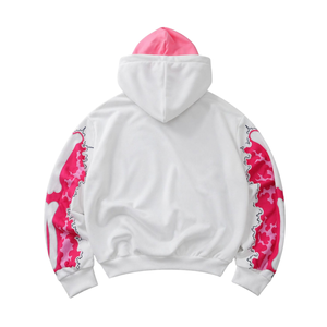 Pink Rib 100% Cotton Loose Fit Crew Neck Pullover <b>Hoodie</b> <b>Skeleton</b> Print Contrast Color Streetwear Autumn Windproof Eco-Friendly - Product Image 2