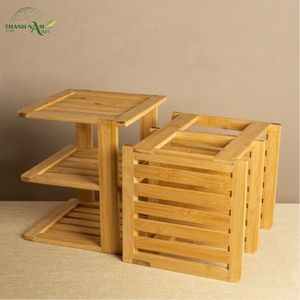Étagère de rangement portable à 3 niveaux en bambou pressé, faite à la main, pour usage domestique, naturelle, durable et écologique - Product Image 5