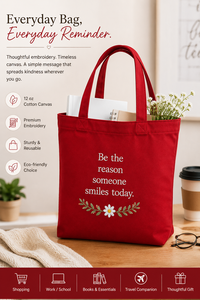 Red Canvas Tote <b>Bag</b> with Embroidery Customized Closure for Everyday Use Shopping <b>Work</b> School Travel Companion - Product Image 4