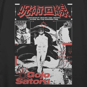 Camiseta de punto holgada con cuello en V y estampado gráfico de anime japonés para hombre, talla grande, Saturo Gojo - Product Image 6