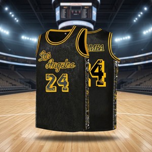 Camiseta de Baloncesto sin Mangas, Personalizada, Transpirable, de Malla, Negra y Dorada, Sublimada, Uniformes Digitales para Hombre, Campamento 2026 - Product Image 3