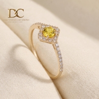 Anillo de Joyería Fina Minimalista de Oro Amarillo Sólido de 14 Quilates con Diamante Cultivado en Laboratorio y Zafiro Amarillo, Regalo para Ocasiones Especiales