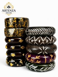 Bracelet manchette en résine peint à la main Artenza Decor, motif plume de paon émaillée, design animal, bijoux ethniques de style indien pour femmes - Product Image 3
