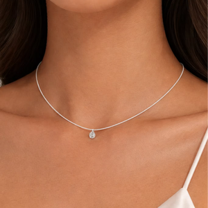 Pear and Round Cut Diamond Halo Pendant Necklace in Solid Gold or Sterling Silver Elegant Tennis Chain Jewelry for Women - Product Image 1