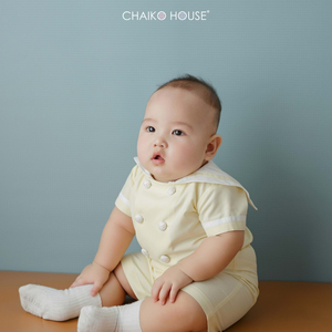 Prêt à expédier bébé garçon enfant en bas âge ensemble formel 2 pièces de coton de qualité 6 mois 4 ans jaune combinaison courte Machine broderie-Ami - Product Image 5