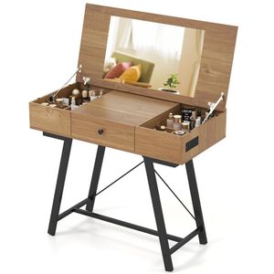 "Modern MDF Flip Top Vanity Desk with 38" <b>Mirror</b> 2 AC Outlets USB Type C Charging Station & <b>Makeup</b> Table" - Product Image 2