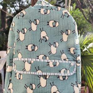 Quilted Floral Print Cotton Student Tote & Messenger Bag <b>Backpack</b> Zip Closure White Black Sustainable Unisex Versatile Stylish - Product Image 3