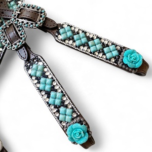 Conjunto combinado decorado con piedras preciosas turquesas y coraza de caballo de cuero de vaca Argentina occidental al por mayor de OEM - Product Image 6