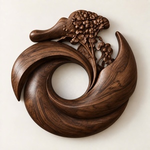Sculpture murale artisanale en bois massif sculpté, style rustique Art Déco, écologique, Luxali - Décoration murale pour salon, idéale pour un anniversaire ou un déménagement - Product Image 5