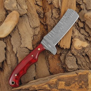 Couteau de boucher de cowboy en acier Damas forgé à la main, lame pleine longueur, manche en résine, avec étui en cuir type pancake, personnalisable OEM - Product Image 2