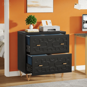 Armoire de classement latérale moderne noire et dorée à 2 tiroirs pour bureau à domicile - Product Image 1