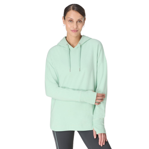 Sweat-shirt à capuche surdimensionné pour femme, vert menthe uni, en coton et bambou tricoté, respirant, manches longues, style automne - Product Image 1