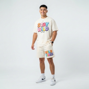 Conjunto de Camiseta y Pantalones Cortos con Estampado Gráfico Personalizado para Hombre, Traje Deportivo Informal de Verano, Tejido Grueso - Product Image 5