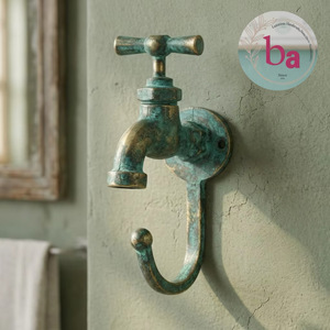 <b>Beads</b> <b>Art</b> Ba Vintage Metal Wall Hook Faucet Design Handmade Single Hook Multifunctional Adjustable Self-adhesive Fish Style - Product Image 1