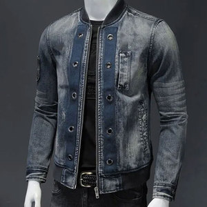 Street Casual Hip Hop Slim Breathable <b>Fleece</b> Jacket Denim Outerwear Unisex Front Logo Autumn Parka Stand Collar <b>Zipper</b> Finished - Product Image 4