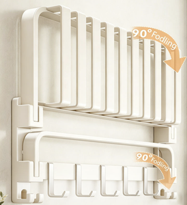 Porte-serviettes pliable blanc crème du Vietnam, sans perçage, à fixer au mur, étagère de rangement pour salle de bain - Product Image 2