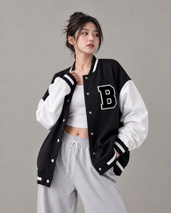 Veste universitaire tendance pour femme, personnalisée, avec boutons-pression, style baseball, bomber, Letterman, style universitaire, streetwear décontracté haut de gamme - Product Image 6