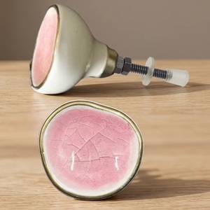 Ceramic Industrial Cabinet Knob Pink Glaze Crackle <b>Gold</b> Edge Contemporary Handle for Kitchen Warehouse Villa <b>Drawer</b> Wardrobe - Product Image 1