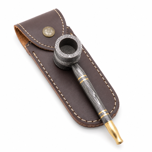 Jexmoo Pipa de Fumar Recta Reutilizable de Acero de Damasco de Lujo Hecha a Mano con Funda de Cuero, Regalo para Papá, Esposo, Novio - Product Image 4