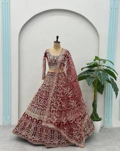 2026 Butterfly Net Modern Bride Lahenga Choli con Bordado a Máquina Elaborado, Talla Grande, Largo Regular, Silueta Imperio, Para Fiesta - Product Image 6