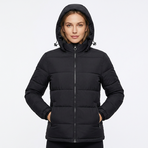 Unisex Winter Hooded <b>Jacket</b> Waterproof Breathable Solid Color Zipper Casual Style Polyester Wadding Long Front Regular Fit - Product Image 6