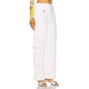Pantalones cargo blancos de talla grande, pantalones cargo largos, pantalones de moda con múltiples bolsillos, pantalones cargo vaqueros para mujer, servicio OEM personalizado - Product Image 2