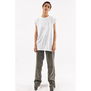 Women's <b>White</b> <b>Cap</b> <b>Sleeve</b> <b>T</b>-<b>Shirt</b> 100% Cotton Jersey Loose Fit V-neck Minimalist Solid Color Summer Breathable Drop Shoulder Long - Product Image 1