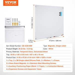 Grand tableau blanc mural magnétique en verre effaceur de plateau de marqueur sans cadre 2 marqueurs effaçables à sec pour tableau blanc - Product Image 6
