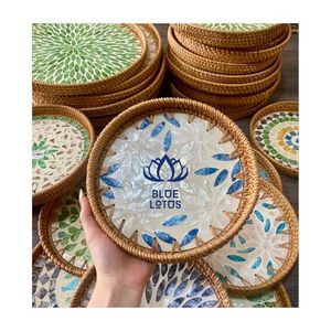 MOST WANTED Rattan Tray Mother Of Pearl For Hotel Serving And Coffee Table Decoration Premium Quality - Product Image 1