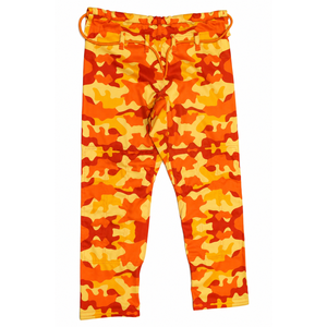 Kimonos de Jiu-Jitsu con Rayas Militares de Camuflaje, Patrón Naranja y Amarillo, Unisex, Diseño Tradicional de Camuflaje para Niños - Product Image 3
