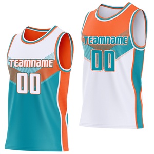 Maillot de basket réversible personnalisé avec nom d'équipe 00, en mesh sublimé, unisexe, pour adulte, orange, turquoise, blanc, col rond, sans manches - Product Image 1