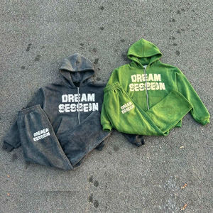 Ensemble de survêtement unisexe Dream Session avec sweat à capuche zippé et pantalon en molleton, coupe classique, imprimé blanc, pour l'automne - Product Image 6