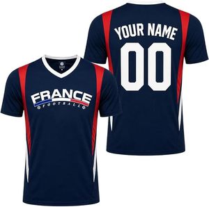 Maillot de football de France personnalisé avec nom et numéro, maillot de football personnalisé pour homme, col en V, sans manches, respirant, 100% polyester, sublimation - Product Image 1