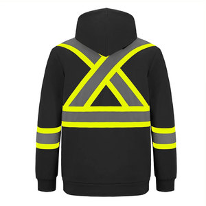 เสื้อฮู้ดสีส้มสะท้อนแสงพร้อมแถบสะท้อนแสง เสื้อแจ็คเก็ตซิปสำหรับผู้ชาย ผ้าโพลีเอสเตอร์ ชุดทำงานเพื่อความปลอดภัยสำหรับผู้ใหญ่ แบบ unisex - Product Image 4