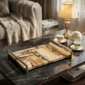 Plateau de service rectangulaire en marbre, design moderne fait main, assiette décorative pour la table à manger - Product Image 3