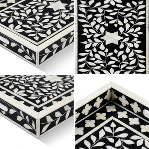 Plateau de service rectangulaire fait main en nacre, incrustation osseuse noire et blanche à motif floral, vente en gros, personnalisable OEM ODM DECORYUG - Product Image 3