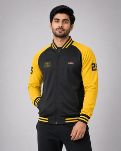 <b>Men</b> Compact Varsity <b>Jacket</b> Casual Streetwear Baseball Bomber Coat with <b>Lightweight</b> Soft Fabric Ribbed Collar Zip Front - Product Image 1