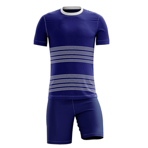Customizable Soccer Uniforms For Adult Navy Blue Color White <b>Strips</b> Quick Dry Lightweight Breathable Polyester <b>Fabric</b> Soccer Kit - Product Image 1