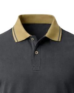 Polo en coton gris anthracite pour homme avec col et bordures de manches contrastants kaki, coupe classique, décontracté, été, approvisionnement en gros OEM - Product Image 5