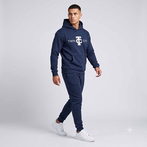 Conjunto Deportivo Azul Marino con Capucha para Hombre, con Estampado Twin City, Pantalones Largos y Sudadera, Ropa Casual Estilo Otoño - Product Image 3