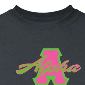 Camiseta Gráfica de Manga Corta Negra, Verde y Rosa con Estampado de Letras Griegas, Cuello Redondo, Informal, para Mujer, Ropa de Calle para el Día a Día - Product Image 4