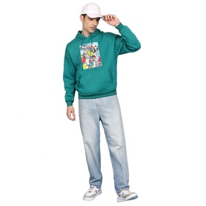 Sweat-shirt à capuche vert personnalisé pour homme, imprimé, style streetwear, avec poche avant, coupe classique - Product Image 3