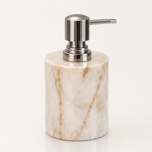 Distributeur de savon en marbre blanc naturel au design unique avec pompe en acier inoxydable, flacon pour lavage des mains pour la décoration moderne de la salle de bain - Product Image 3