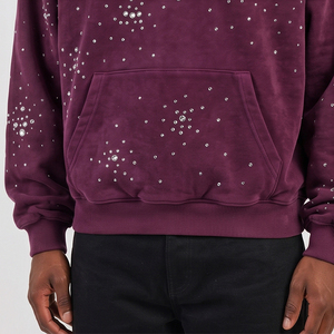 Sweat-shirt à capuche en molleton pour homme, coupe ample, violet, avec strass, style automne, motif à pois - Product Image 3