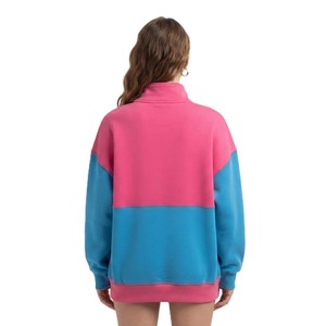 Trendy Women Color <b>Block</b> Quarter Zip Fleece Sweatshirts Custom Embroidery Kangaroo Pocket Private Label Hoodies OEM Manufacturer - Product Image 2